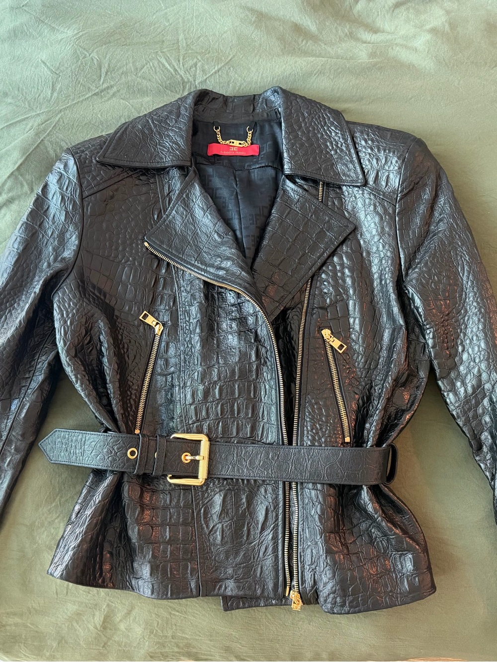 Elisabetta Franchi Crocodile Print Leather Biker Jacket